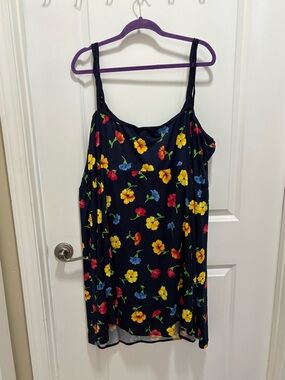 Navy Floral Bathing Suit with Bright Multi-Color Blooms